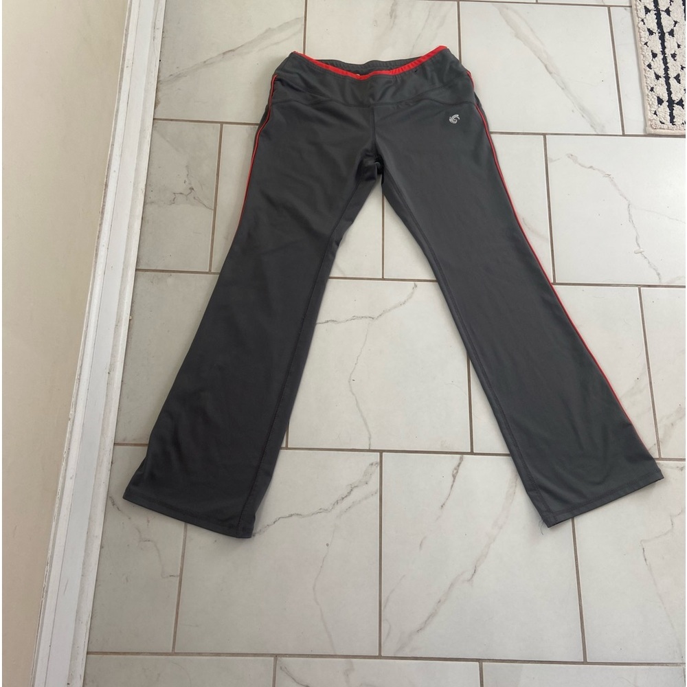 Yoga pants. Flare leg. dark grey and neon orange. XS.